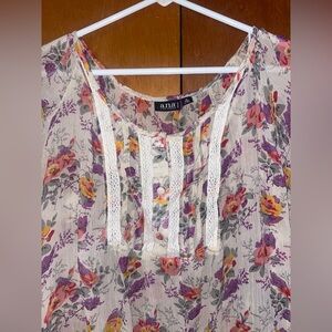 a.n.a Women's Floral Blouse - Purple, Yellow, and Pink